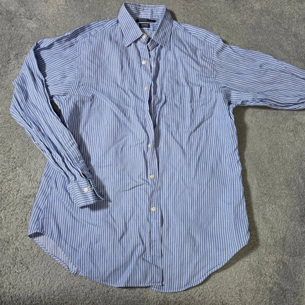 Polo Ralph Lauren Mens 16 34/35 Warwick Button Down Shirt Blue Striped Long Slv